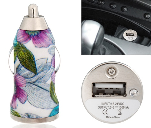 12V para USB 2.0 Floral Printed Car Charger