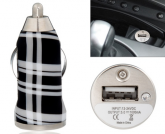 12V para USB 2.0 Plaid Car Charger (Black & White)